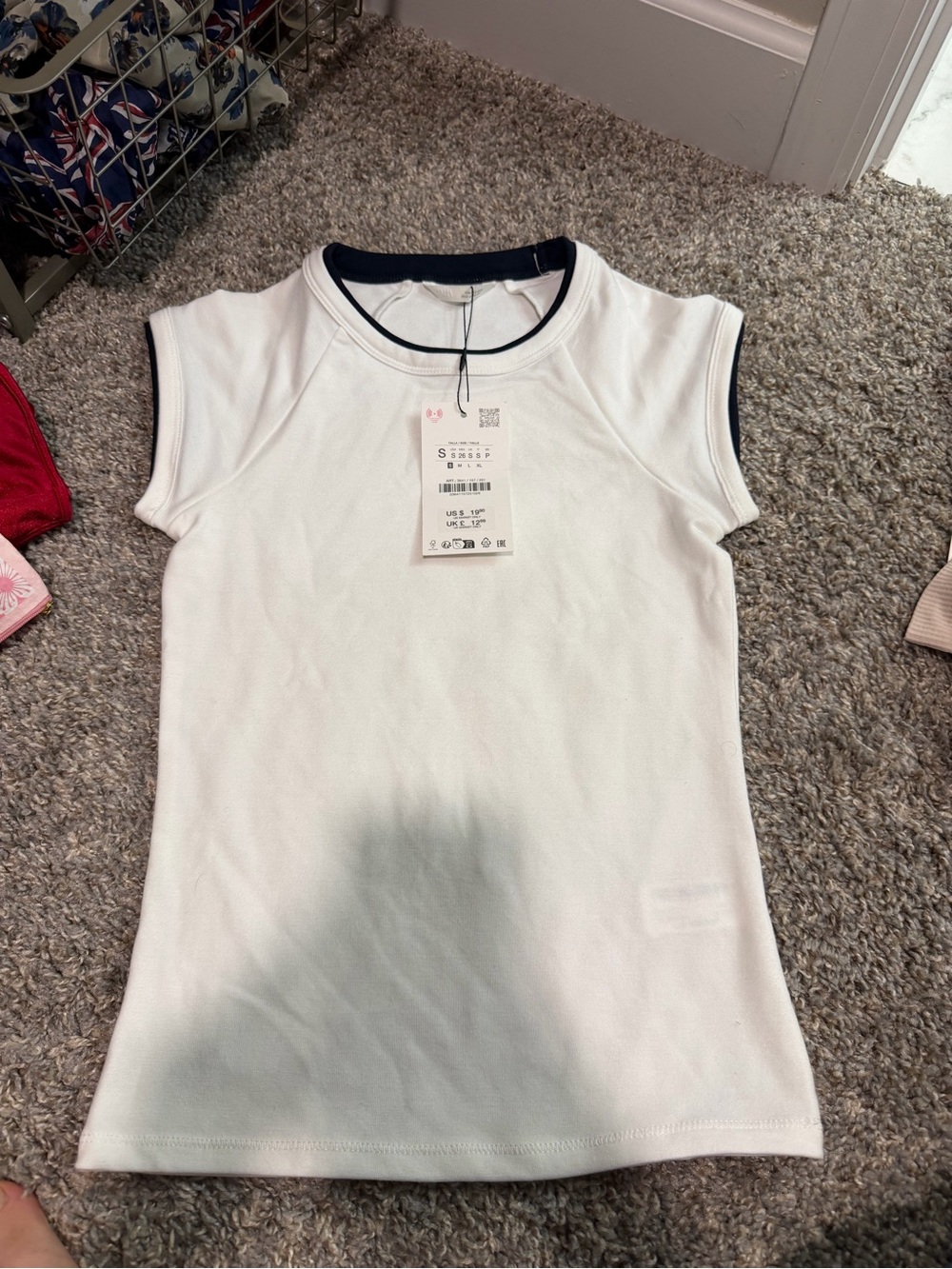 Zara White Sleeveless Sweatshirt with Navy Trim